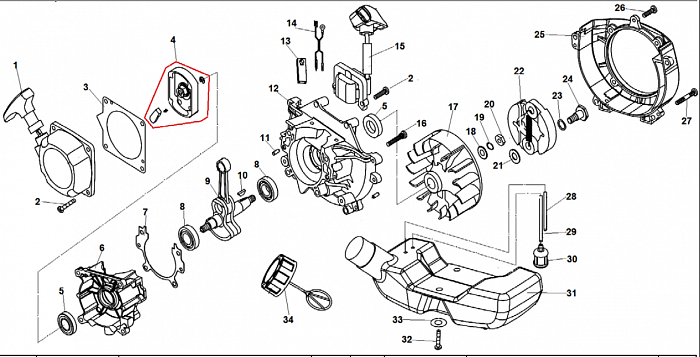 2 КОЛЕНВАЛ - МАХОВИК - МАГНЕТО ТРИММЕР CHAMPION Т346