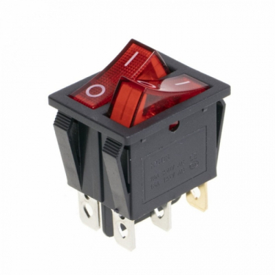 Выключатель двухклавишный 26x31мм, 10А, 2 положения, с сигнальной лампой, 250V